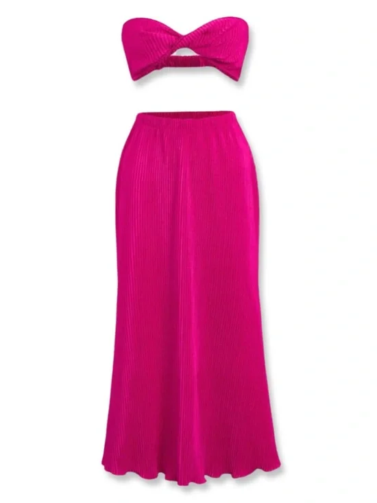 Fuchsia Pleated Maxi Skirt + Twist Bandeau Set
| Size Small - Picture 2 of 4